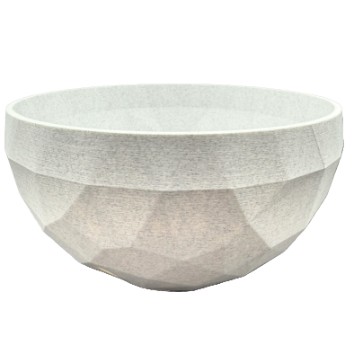 Schlichte, facettierte Schüssel in hellem, neutralem Farbton.